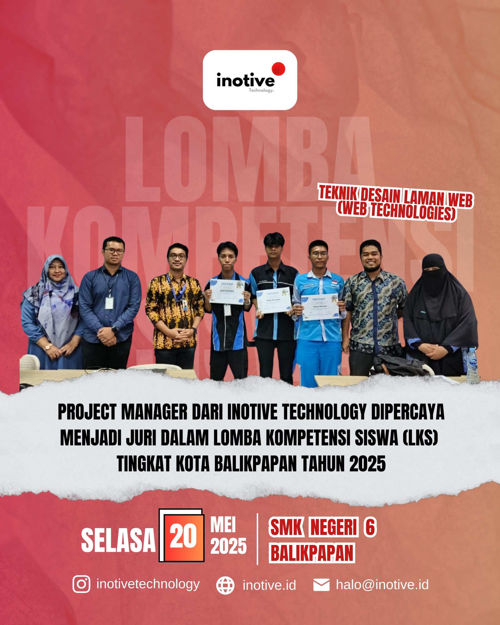 Dukung Talenta Muda Balikpapan, Gusti Bagus Wahyu dari Inotive Technology Jadi Juri LKS Web Technologies 2025